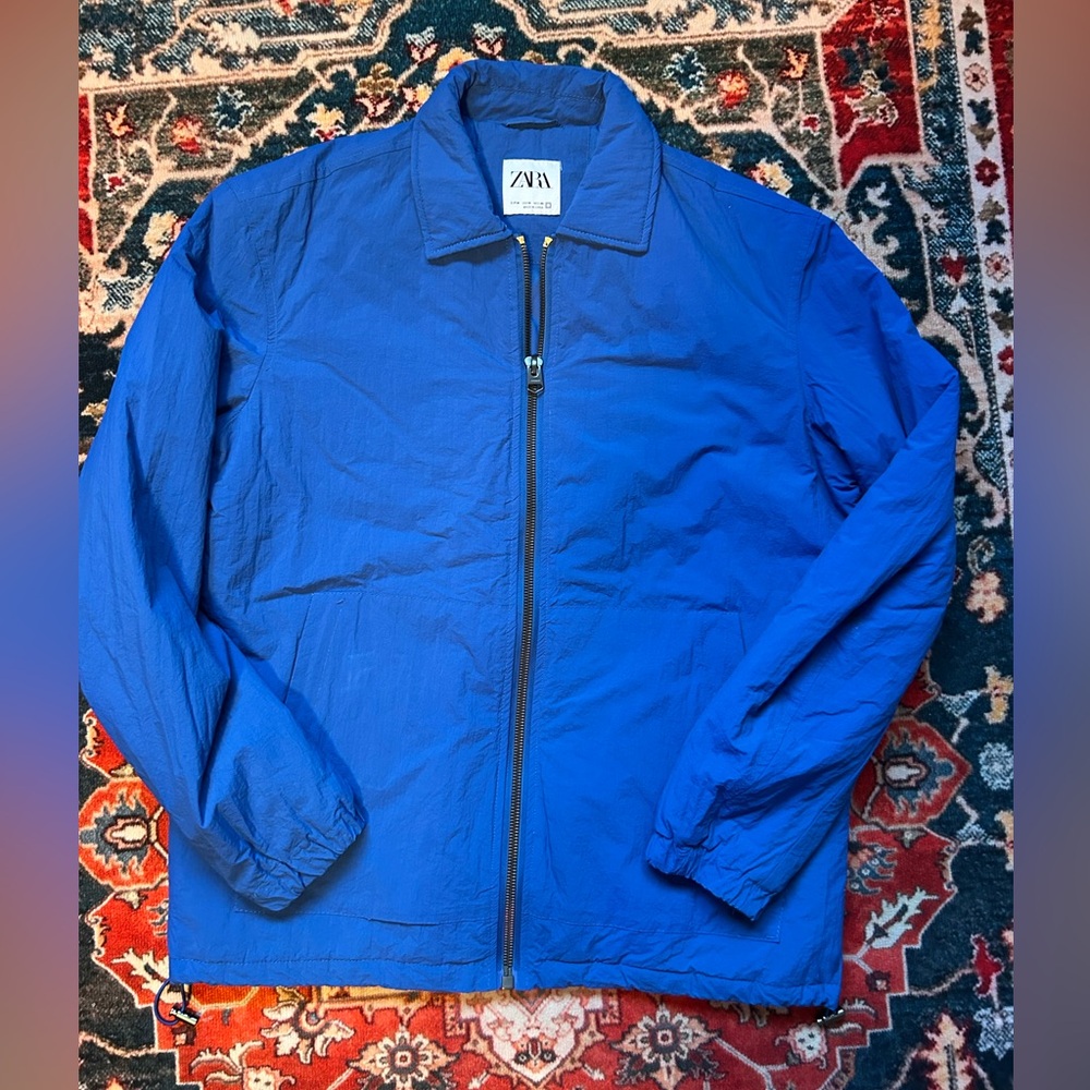 Zara Blue Windbreaker Material Zip Jacket